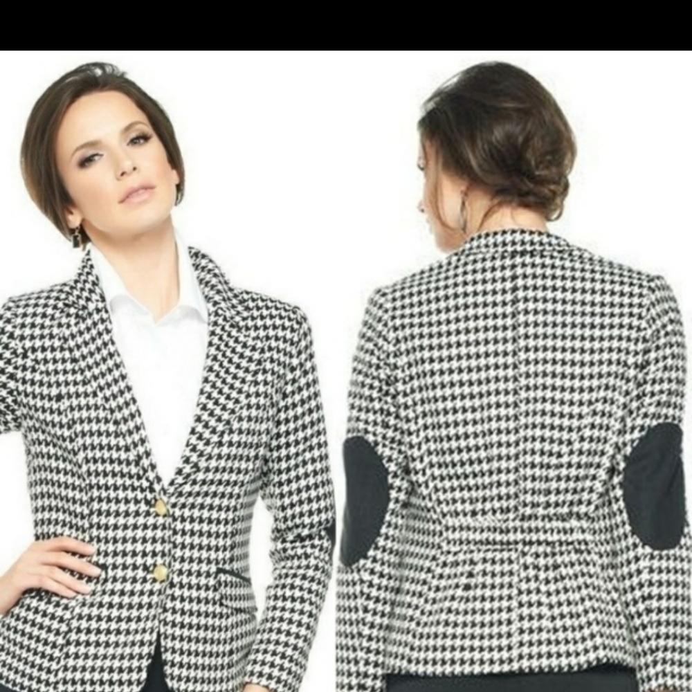 Joan Rivers Checker Houndstooth Blazer jacket Elbows size 8 retro buttons